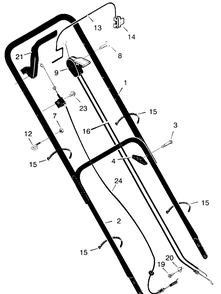 Handle Assembly Diagram and Parts List for 22756X192A 1997 Briggs and Stratton Lawn Mower